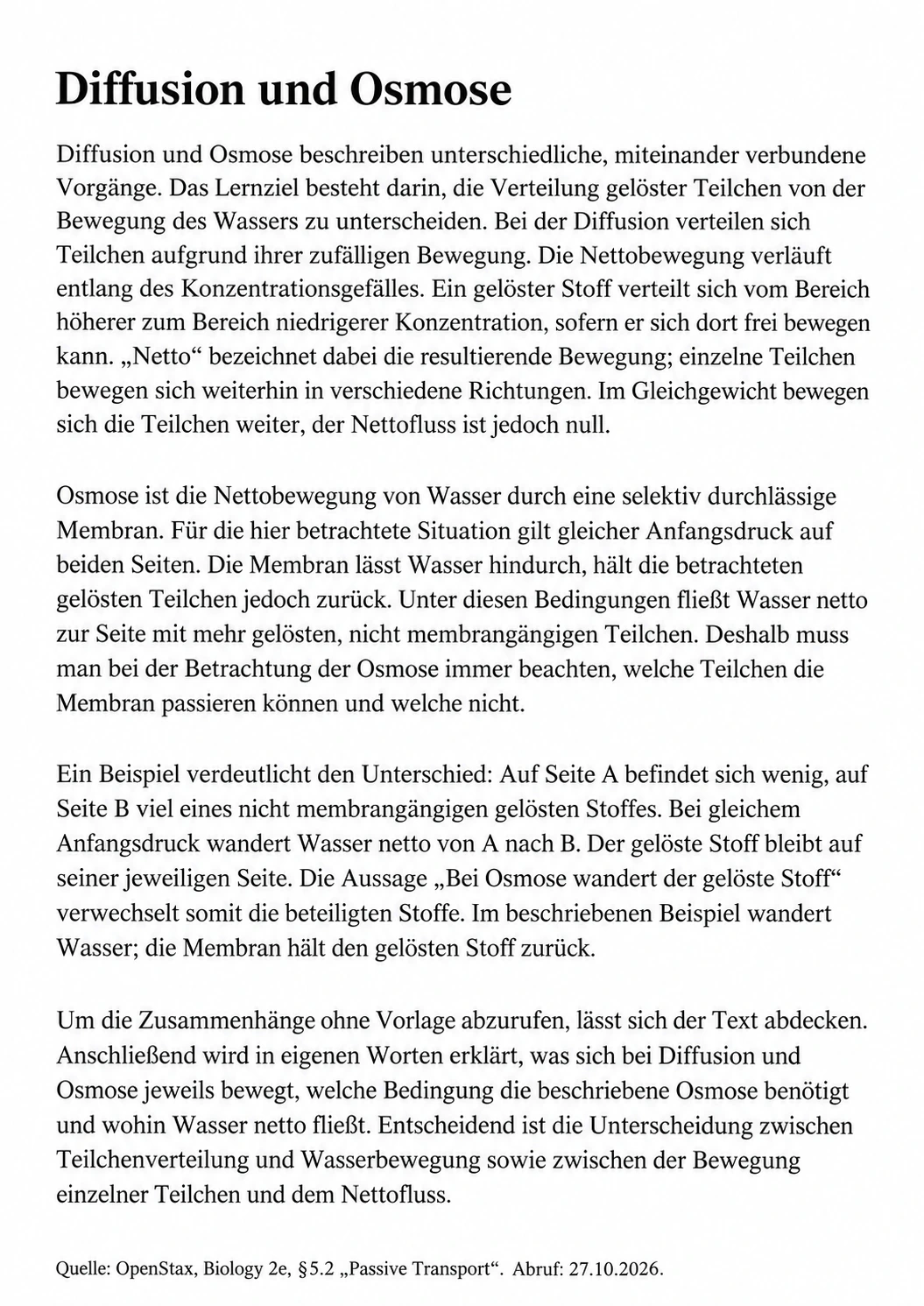 Diffusion und Osmose · dieselben Inhalte als Fließtext